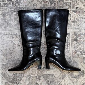 Black Faux Leather Knee-High Boots